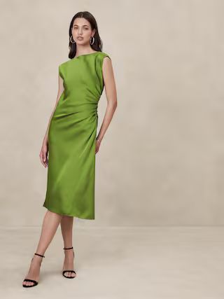 Shirred-Side Satin Midi Dress | Banana Republic Factory