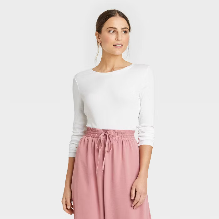 Women's Long Sleeve Ribbed T-Shirt - A New Day™ Black L | Target