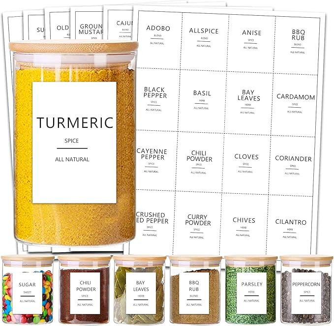 MEckily 114 Spice Jar Labels Preprinted Minimalist White Label, Fit Round or Rectangle Spice Jars... | Amazon (US)