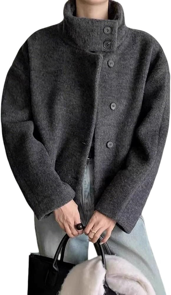 CHARTOU Women Warm Winter Short Wool Pea Coat Stand Collar Crop Wool Blend Jacket Outwear | Amazon (US)