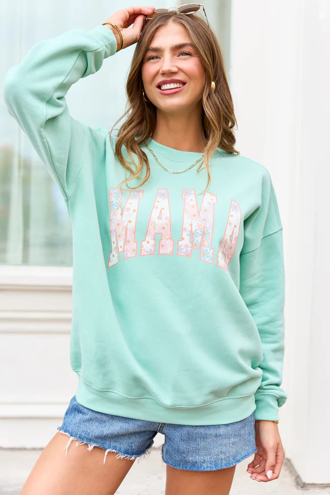 Mama Block Multi Daisy Mint Graphic Sweatshirt | Pink Lily