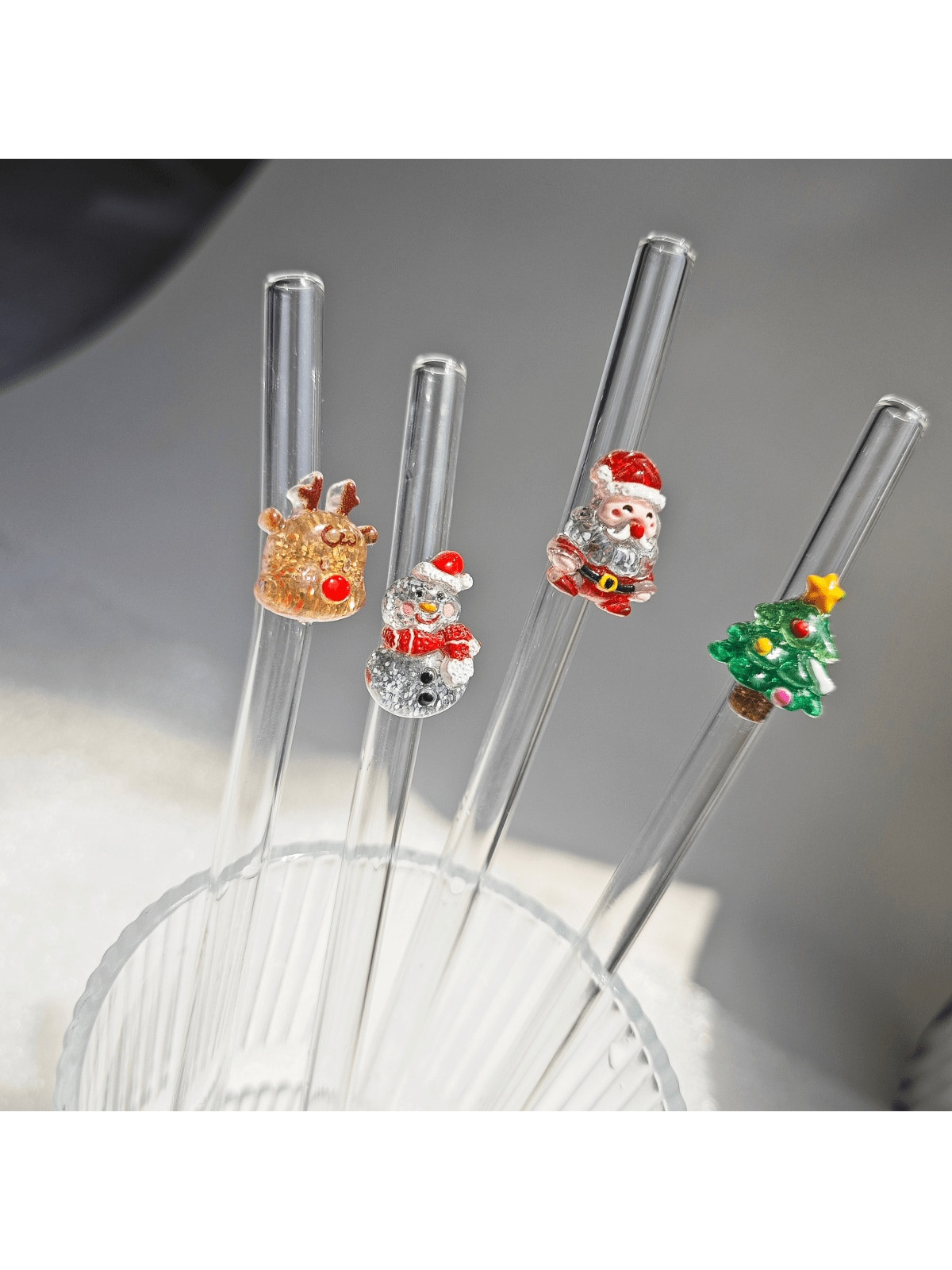 1pc Beautifully Designed Santa, Christmas, Decorative Glass Straws, Reusable Glass Straws For Jui... | SHEIN