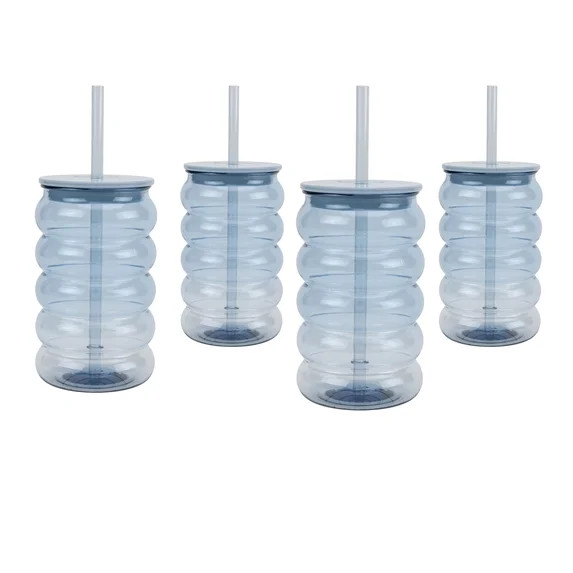 Just Feed Me by Jessie James Decker 4-Piece 18oz Bubble-Ribbed Tumbler with Straw, Blue | Walmart (US)