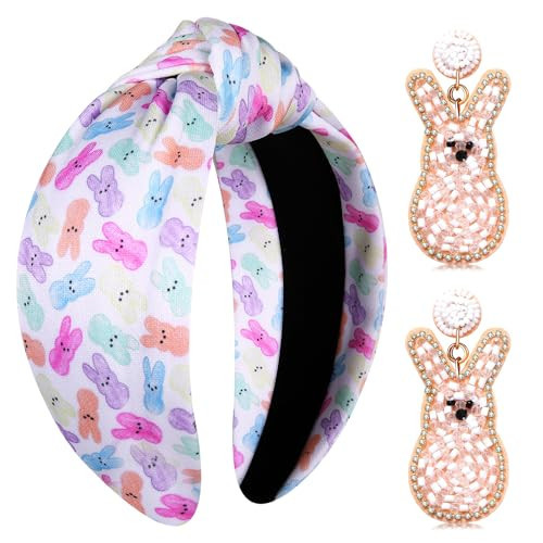 PHALIN Easter Headband for Women Beaded Bunny Knotted Headband Crystal Rhinestone Wide Top Knot Headbands Easter Accessories Holiday Festive Hair Accessory Party Jewelry Gifts (Bunny 2) | Amazon (US)