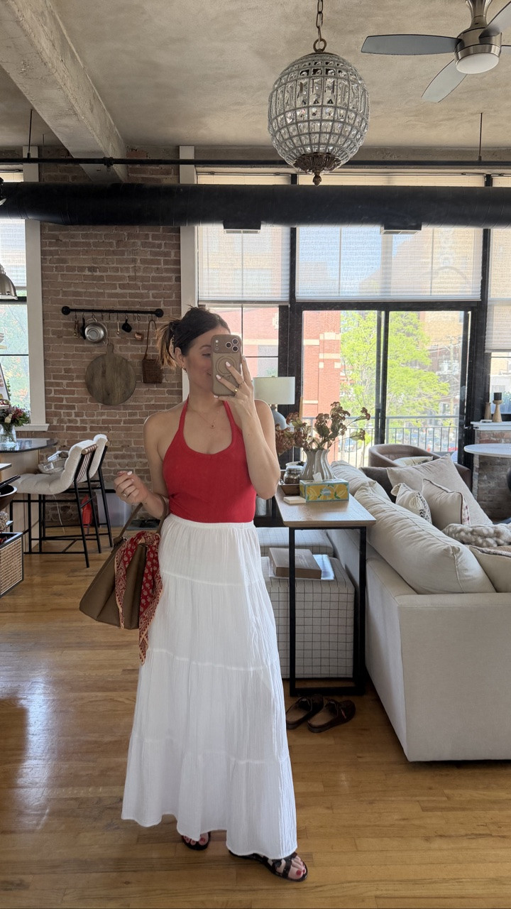 Americana OOTD! Red open back tank top from Amazon, white linen skirt is target. Shoes and bag are from Anthro!

#LTKootd #LTKPetite