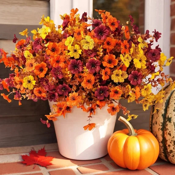 Scidweet Artificial Fall Flowers Outdoors, 12 Bundles Autumn Fake Plants Faux Silk Plastic Flower... | Walmart (US)