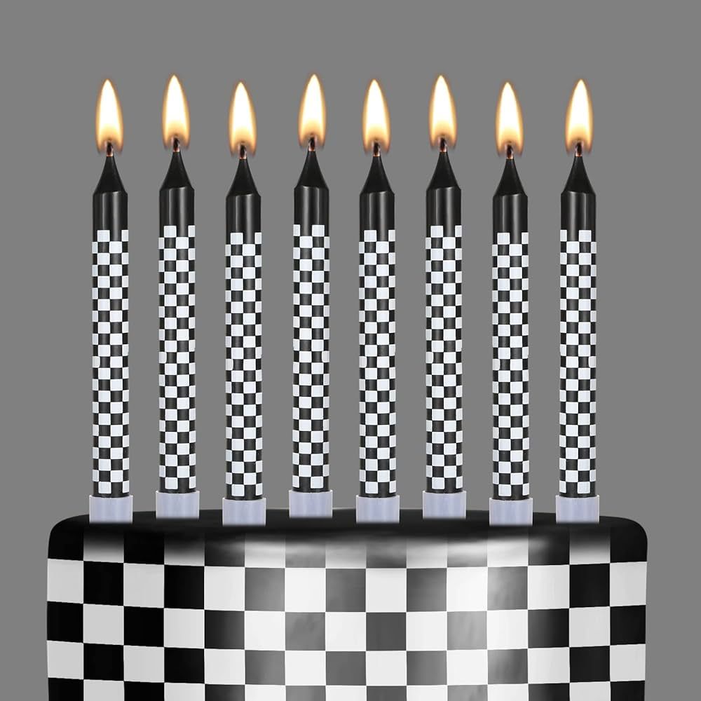 Cindeer 12 Pcs Racing Cars Themed Birthday Candles Black and White Checkered Flag Cupcake Topper ... | Amazon (US)