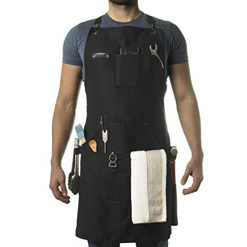 Asaya Chef and BBQ Apron with Bottle Opener and Hand Towel - 10oz Cotton Canvas, Stainless Steel ... | Amazon (US)