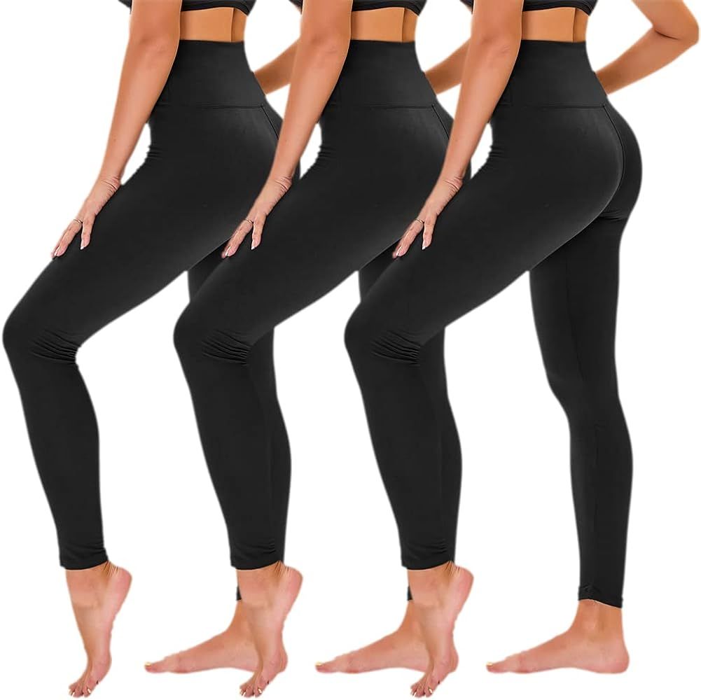 TNNZEET 3 Pack High Waisted Leggings for Women - Buttery Soft Workout Running Yoga Pants | Amazon (US)