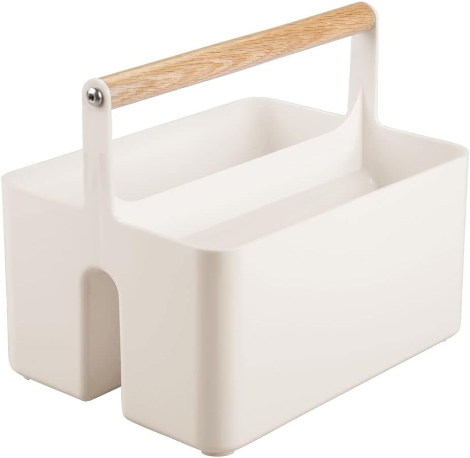 mDesign Plastic Portable Shower Caddy Divided Basket Bin Storage Organizer with Wood Handle for B... | Amazon (US)