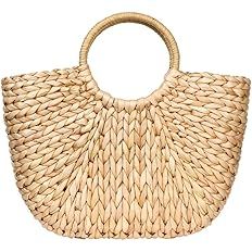 Summer Rattan Bag for Women Straw Hand-woven Top-handle Handbag Beach Sea Straw Rattan Tote Clutc... | Amazon (US)