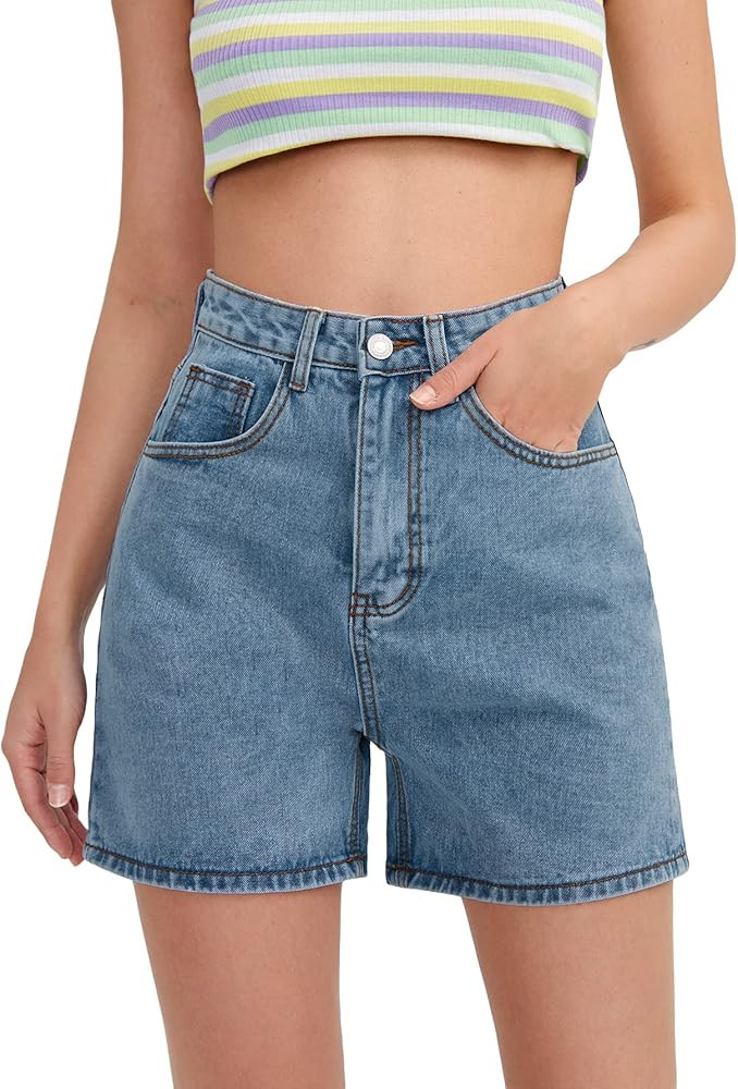 SweatyRocks Women's High Waist Straight Leg Denim Shorts Solid Jean Shorts Summer Hot Pants with ... | Amazon (US)
