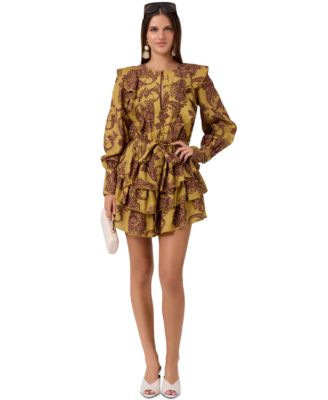 Women's Florence Paisley-Print Ruffle Long-Sleeve Mini Dress | Macy's