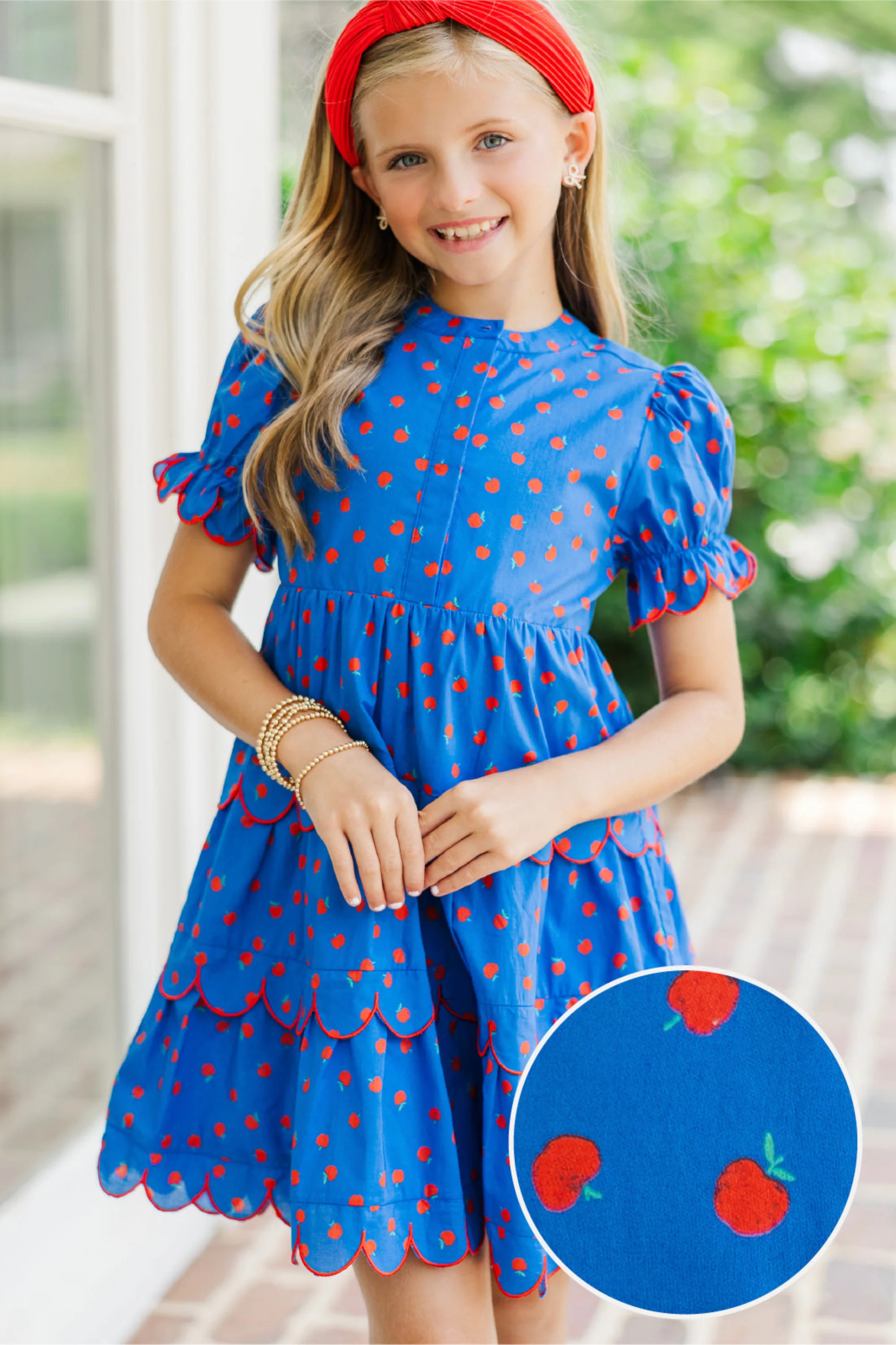 Girls: Perfectly Paired Navy Blue Apple Print Dress | Shop.app