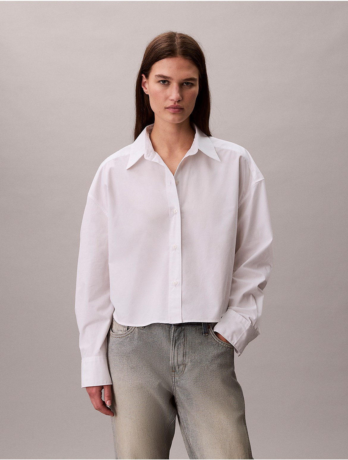 Calvin Klein Women's Poplin Cropped Relaxed Button-Down Shirt - Open White - S | Calvin Klein (US)