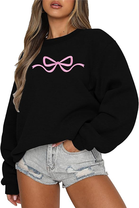 FASHGL Pink Bow Sweatshirt Coquette Sweater - embroidered sweatshirt Clean Girl Aesthetic Shirt F... | Amazon (US)