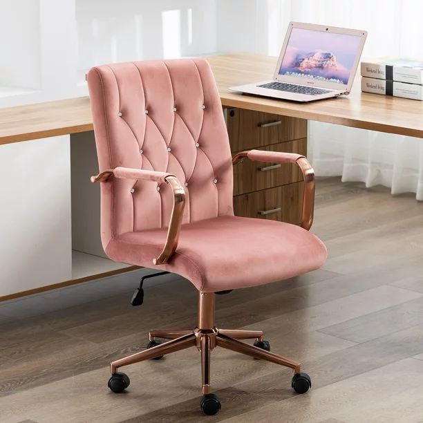 Duhome Office Chair Executive with Arm and Rhinestone Deco Mid-back Velvet Swivel Pink 1 Pcs - Wa... | Walmart (US)