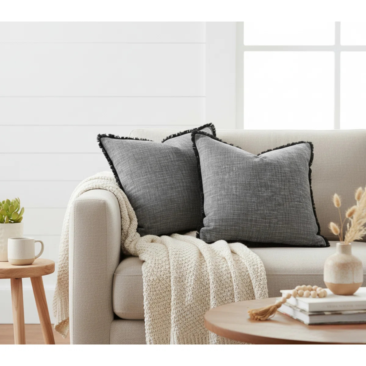 Textured Cotton Throw Pillow Covers / Modern Cushion Covers / Elegant Square Pillow Cases (Set of... | Wayfair North America