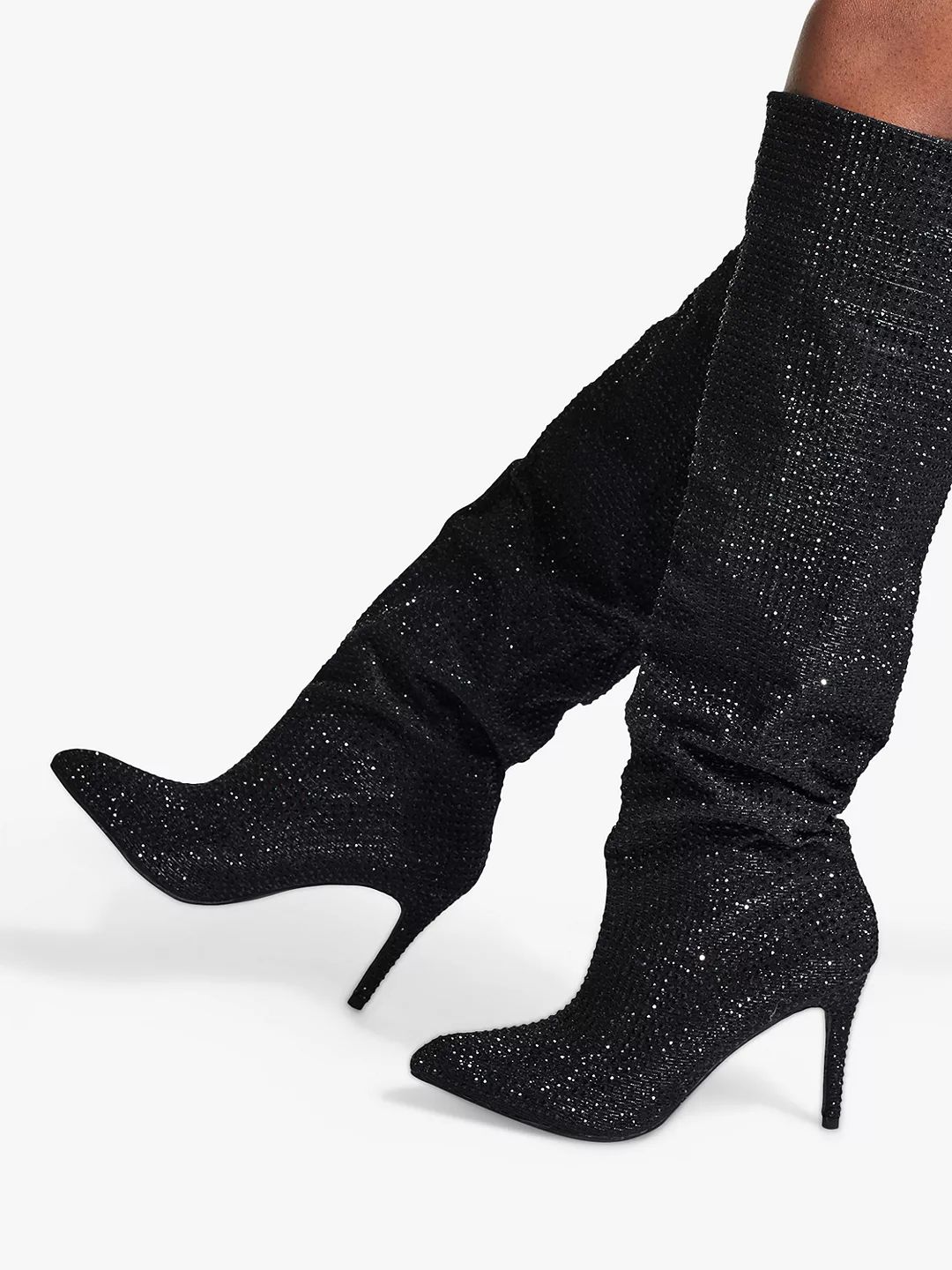 Carvela Stand Embellished Thigh High Boots, Black | John Lewis (UK)