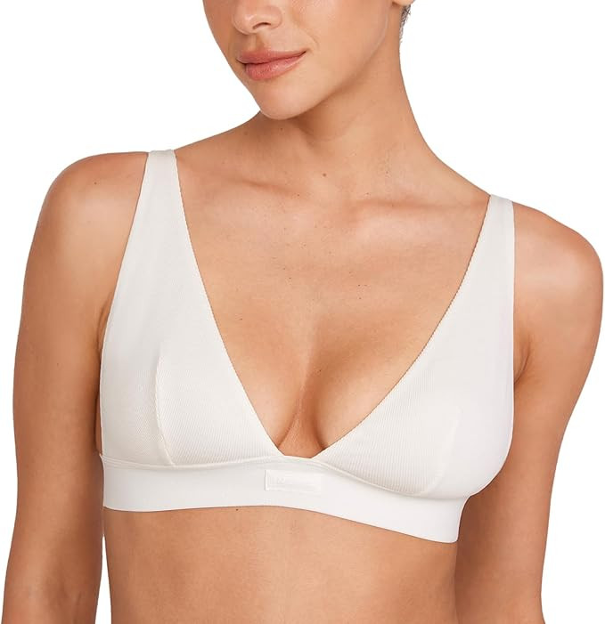INLYRIC Women's Cotton Plunge Bralette - Sexy Unlined Triangle Breathable Wireless Stretch No Pad... | Amazon (US)