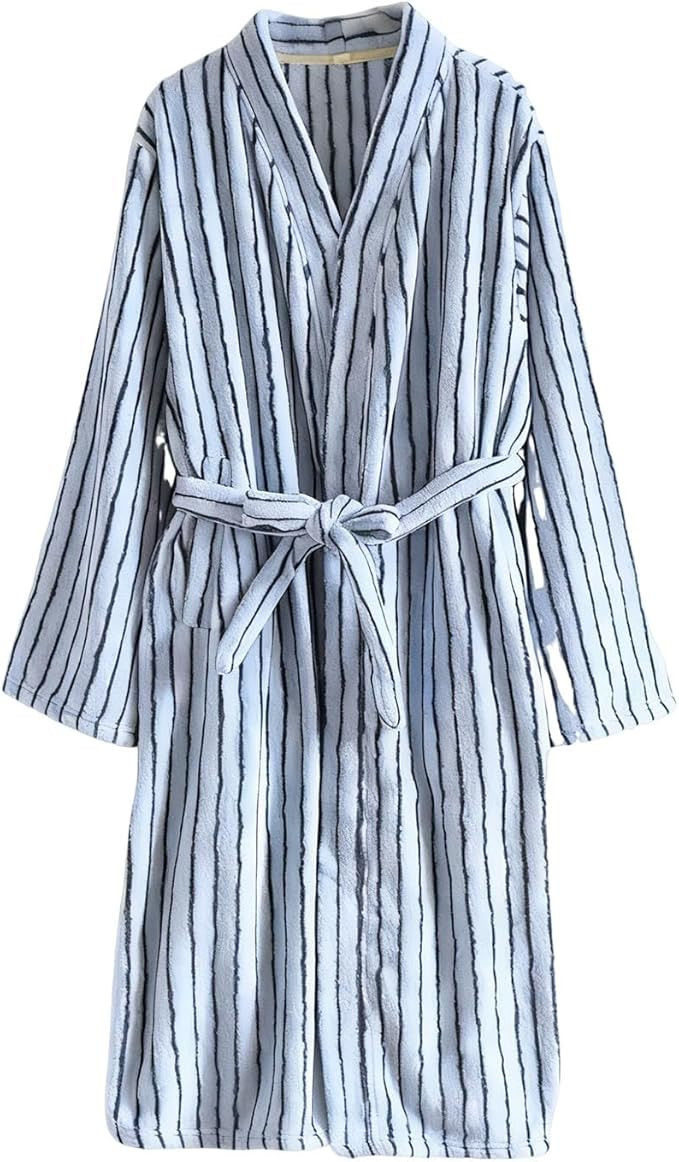 HGps8w Women's Striped Plush Robe Fuzzy Warm Winter Bathrobe Fleece Soft Ladies Long Nightgown Sl... | Amazon (US)