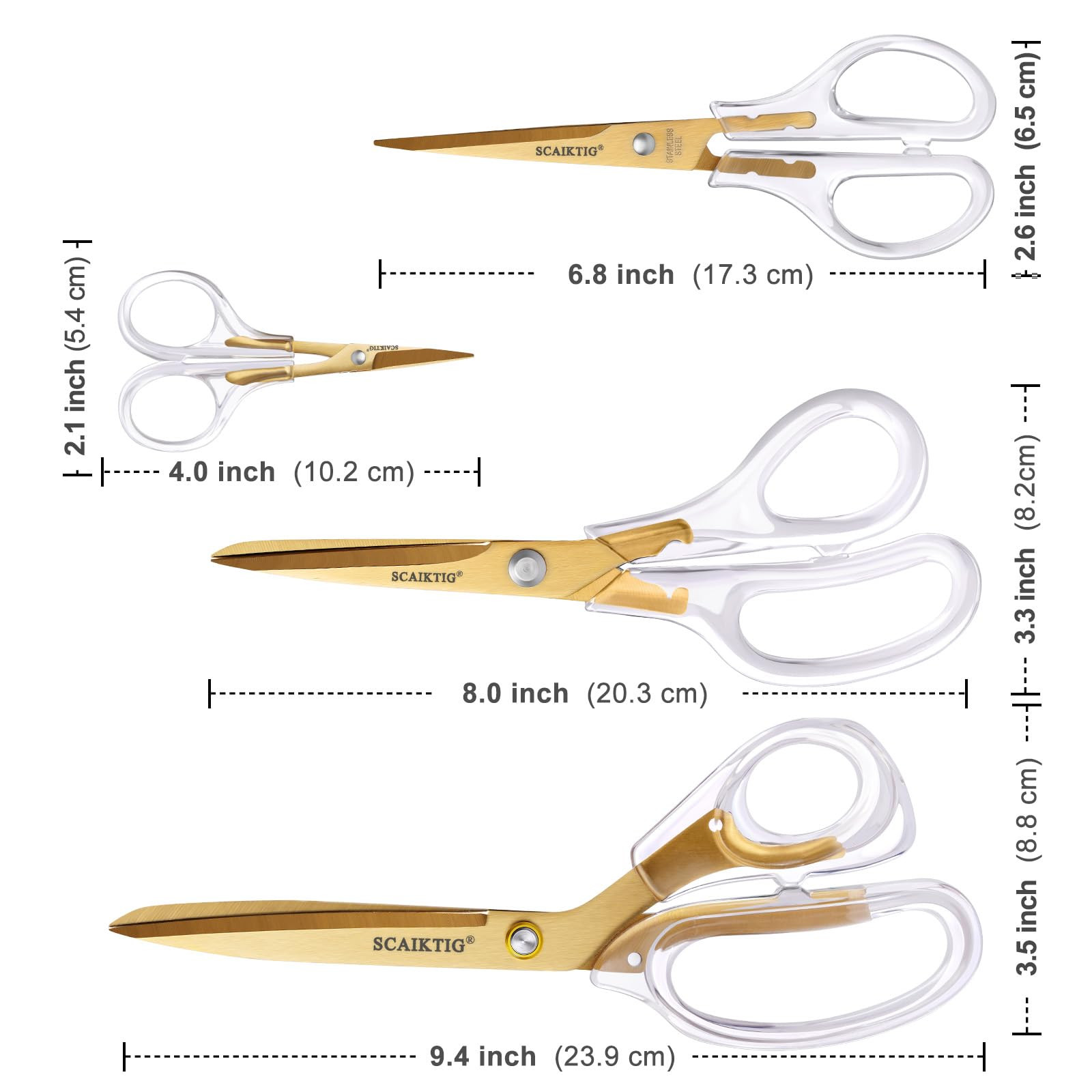 Acrylic Scissors Set, Office Scissors for Desk Gold, Clear Comfort-Grip Handles and Titanium Coat... | Amazon (US)