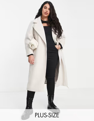 Forever New Curve wrap tie smart midi formal coat in cream | ASOS (Global)