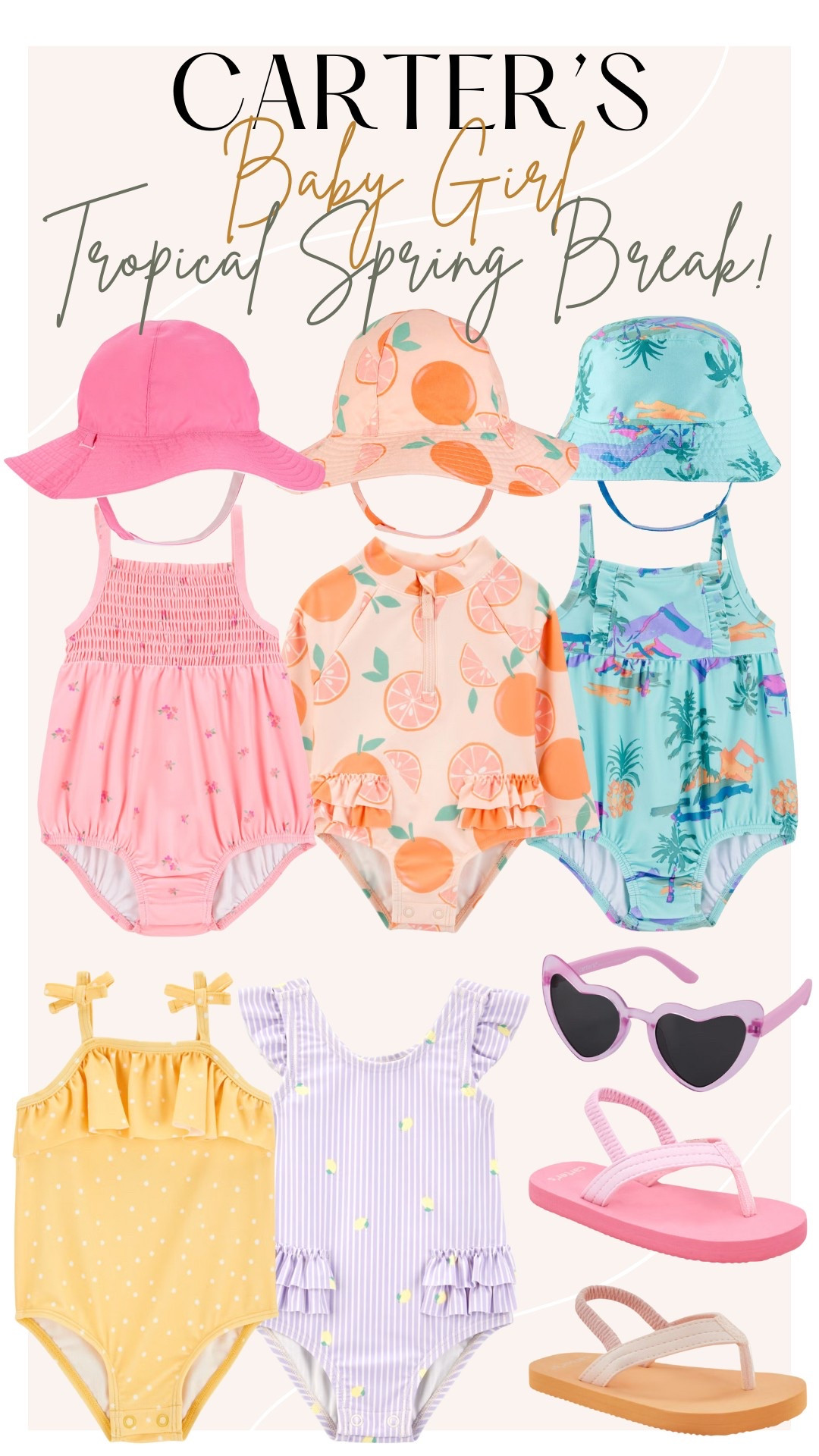 Baby girls tropical spring break swimwear picks from Carter’s 🌸