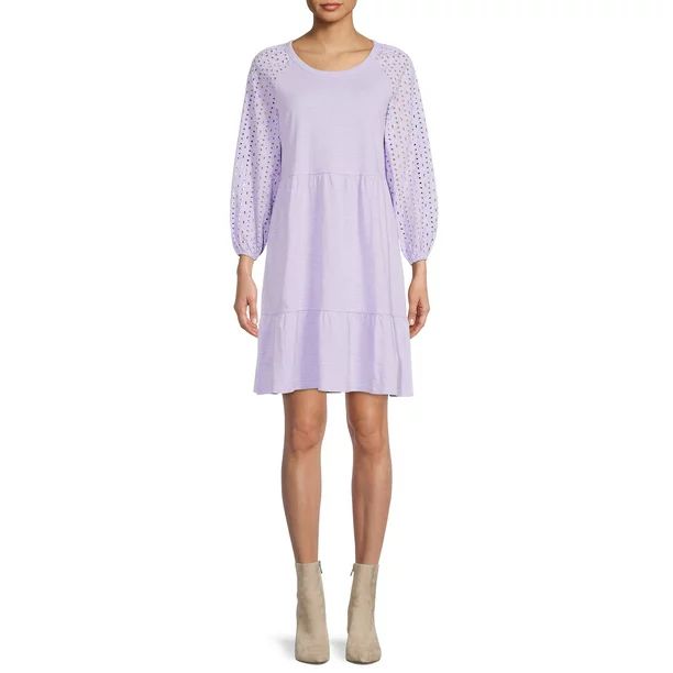 Time And Tru Women's Eyelet Sleeve Dress - Walmart.com | Walmart (US)