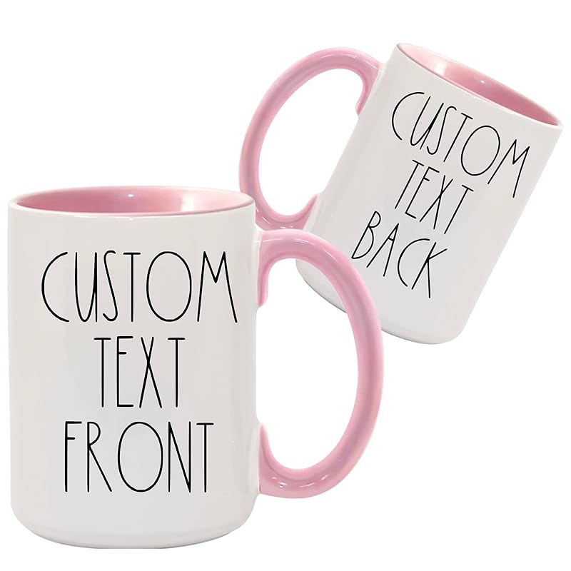 PERSONALIZED COFFEE MUG! Rae Dunn Inspired Font PINK! 15oz Ceramic Mug | Your Custom Text on fron... | Amazon (US)
