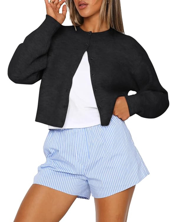 Trendy Queen Cropped Cardigan Sweaters for Women Lightweight Crop Cotton Knit Y2k Fall Outfits Fa... | Amazon (US)