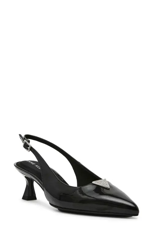 Anne Klein Iset Slingback Pointed Toe Kitten Heel in Black Patent at Nordstrom, Size 8.5 | Nordstrom