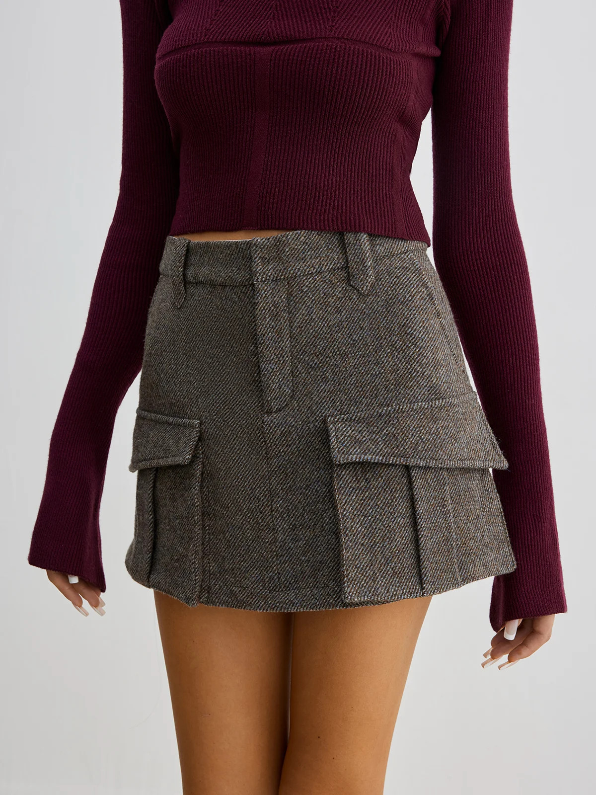 Wool-Blend Cargo Pockets Skirt | Commense