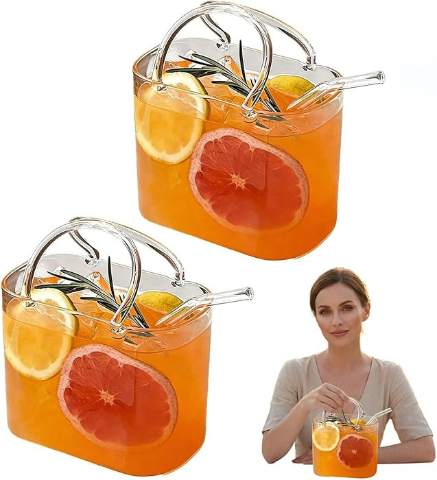 Glass Purse Drinking Cup with Reusable Straw (770ml/26oz), Unique Handbag Shaped Glass Cup for Ju... | Amazon (US)