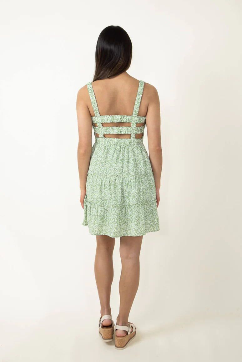 Open Back Elastic Band Mini Dress for Women in Green Floral | Glik's