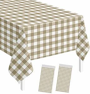 SietDESEO 2 Pack Brown Gingham Tablecloth Rectangle 54 x 108 Brown and White Checkered Table Clot... | Amazon (CA)