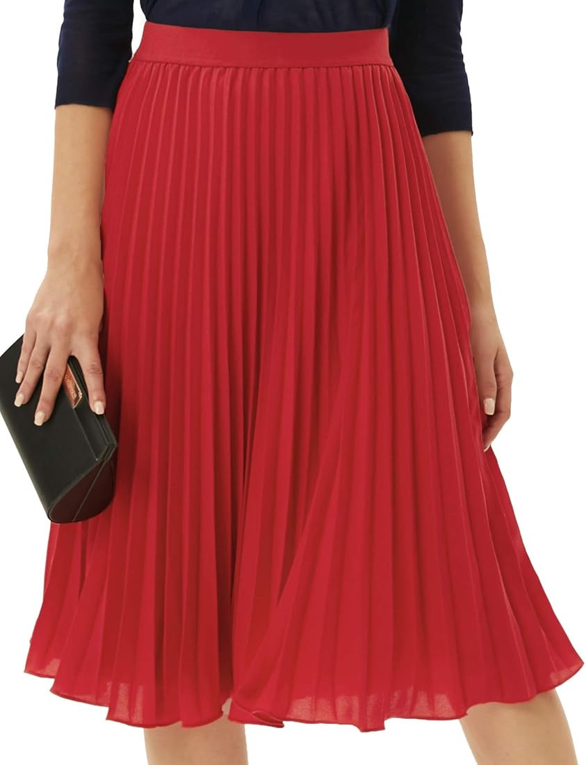 GRACE KARIN Women High Elastic Waist Pleated Chiffon Skirt Midi Swing A-line Skirts | Amazon (US)