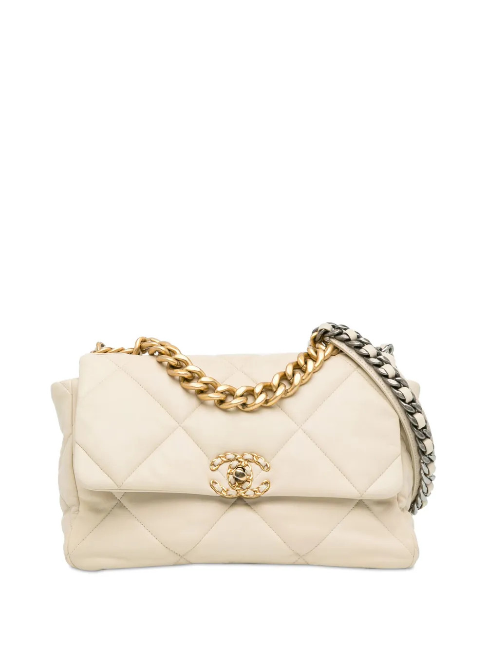 CHANEL Pre-Owned 2020 Large Lambskin 19 Flap Satchel | White | FARFETCH TH | Farfetch Global