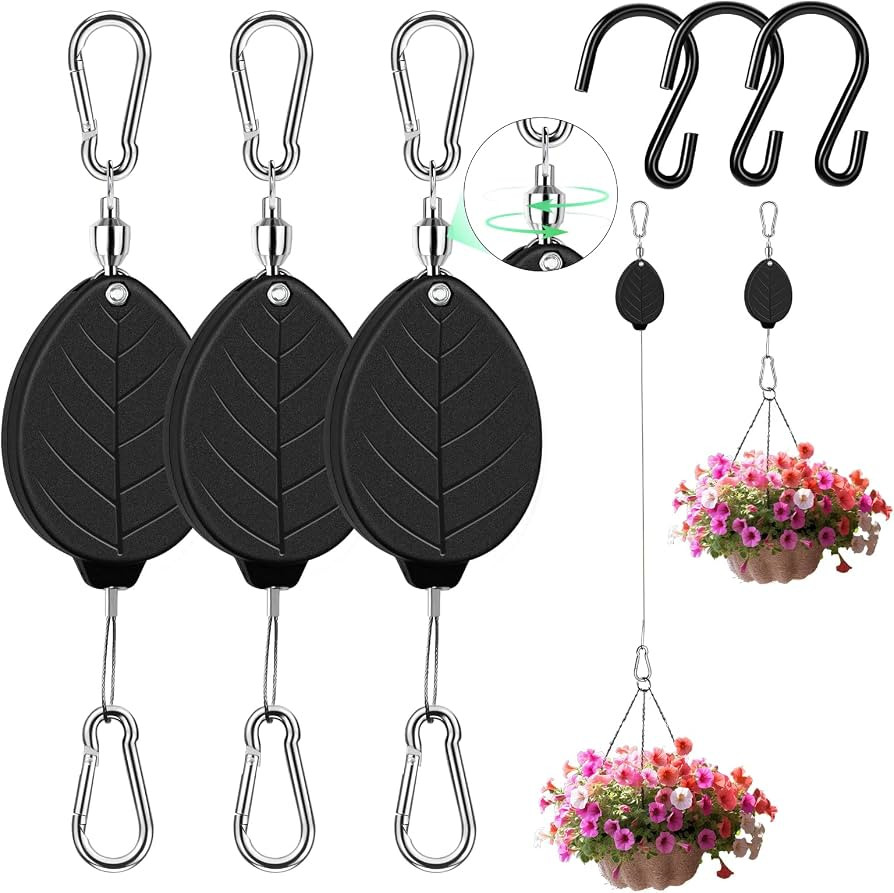 2026Upgraded 3Pcs Heavy Duty Retractable Plant Hanger, 44lbs Load, Auto Lock, Adjustable Hook for... | Amazon (US)