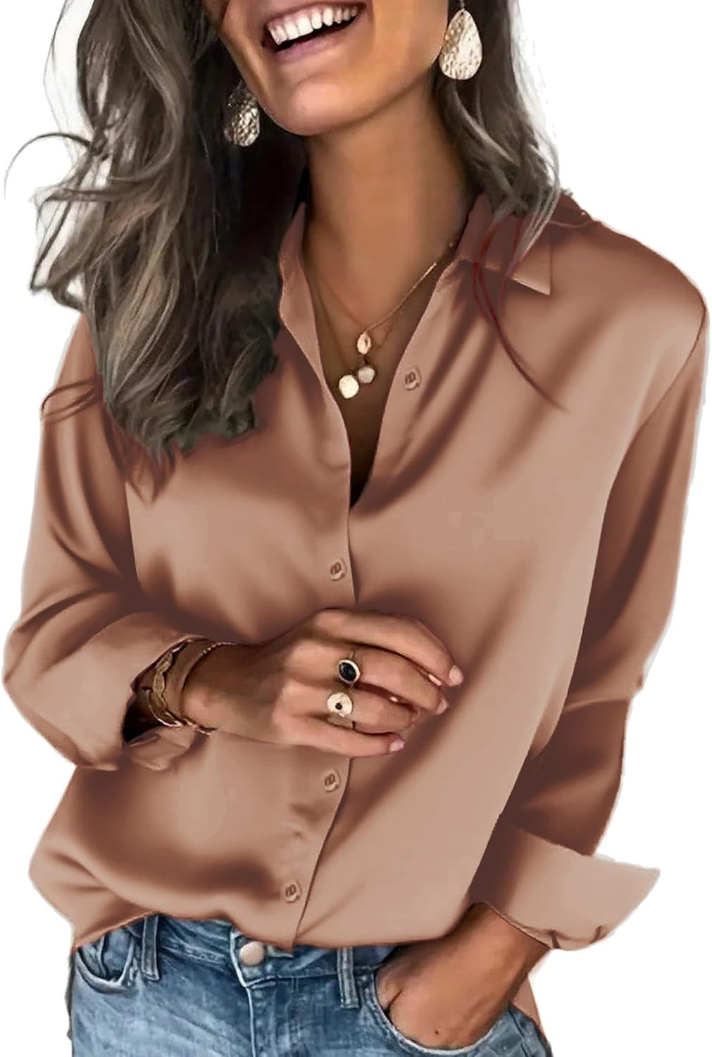 Zeagoo Satin Blouses for Women Silk Button Down Shirts Long Sleeve Tops | Amazon (US)