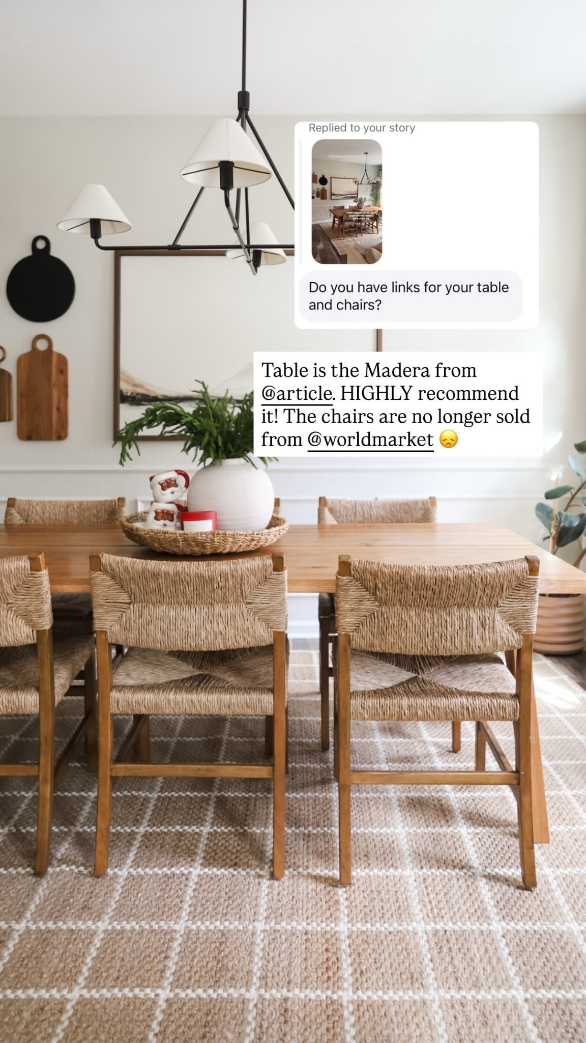 Table is the Madera from @article. HIGHLY recommend it! The chairs are no longer sold from @worldmarket 😞 linked the perfect grid rug and gorgeous large transitional light fixture. 

#LTKHome