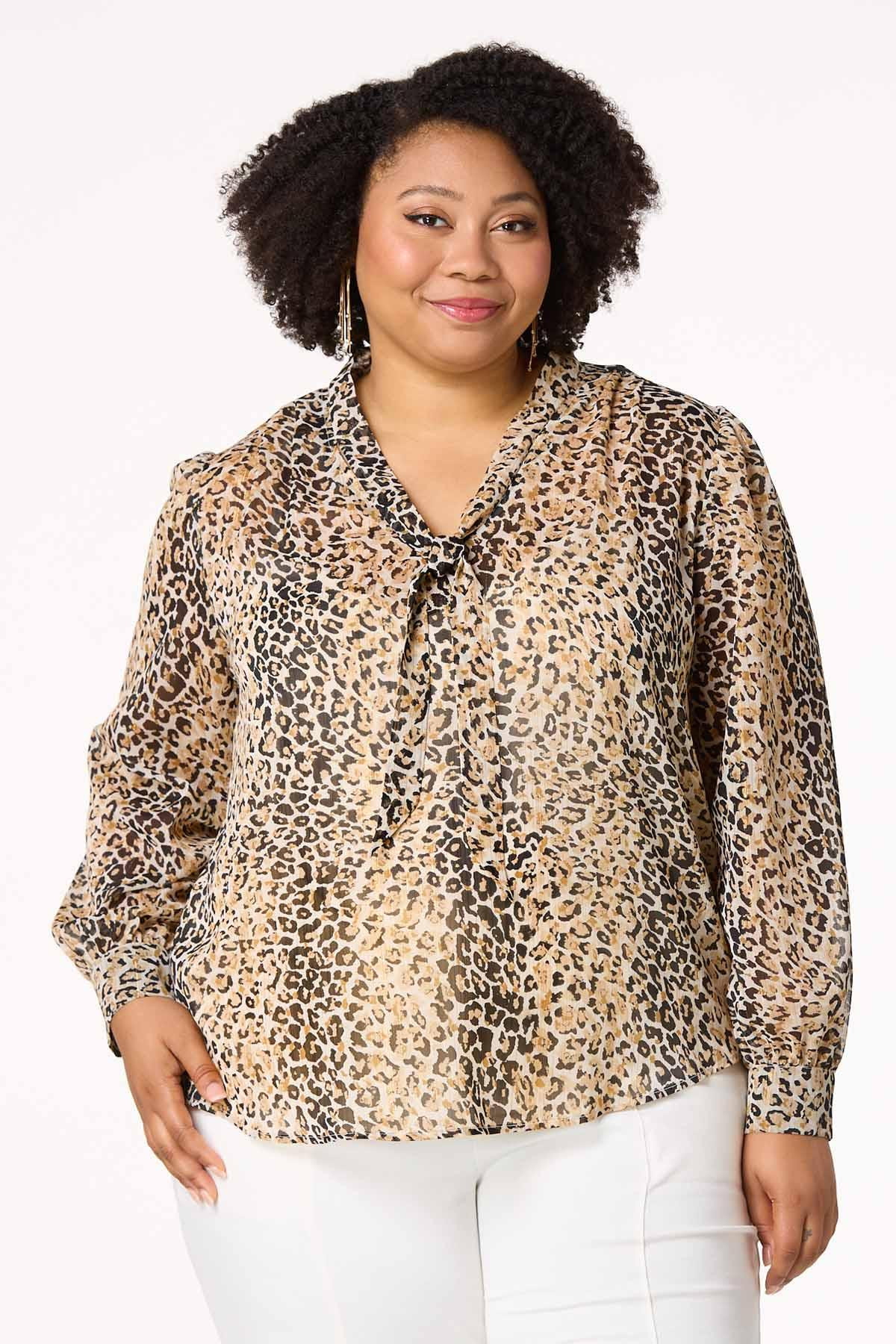 Plus Size Tie Front Leopard Top | Cato Fashions