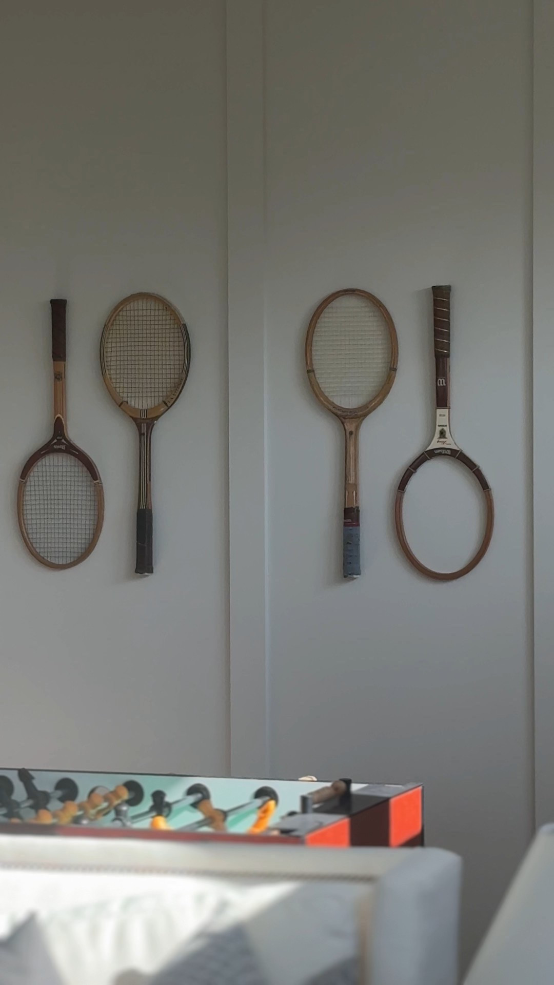 If you’re styling a bonus room or basement game room… skip the generic wall art.

Vintage tennis rackets instantly make the space feel curated and masculine without being theme-y. I love this look for:
• Game rooms
• Bonus rooms over the garage
• Basement hangout spaces
• Little boys rooms
• Sports-inspired bedrooms

It adds height to the walls, mixes wood tones beautifully, and feels collected — not decorated.

Sharing similar vintage-style rackets to recreate this look 🤍

#LTKHome