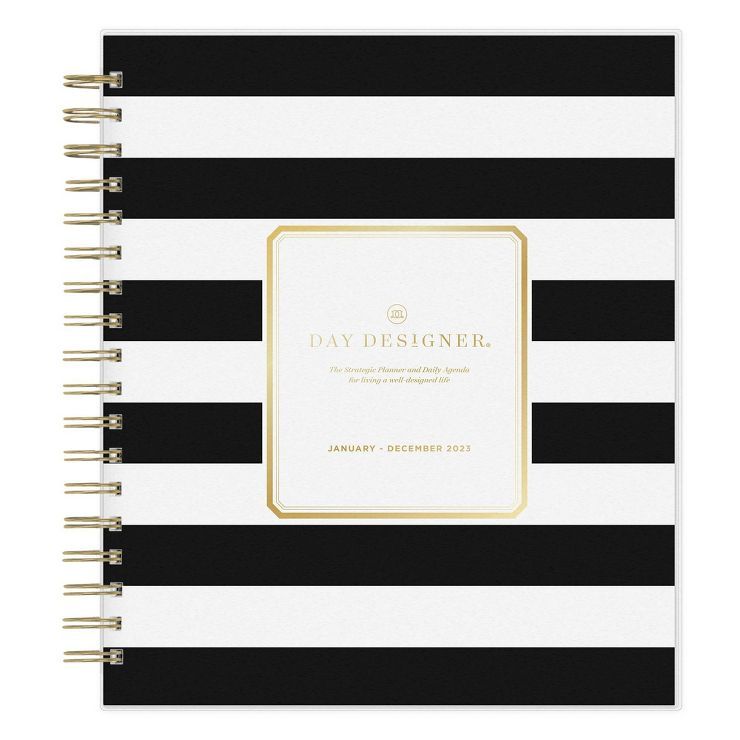 2023 Planner Frosted Daily/Monthly 8"x10" Rugby Stripe Black - Day Designer | Target