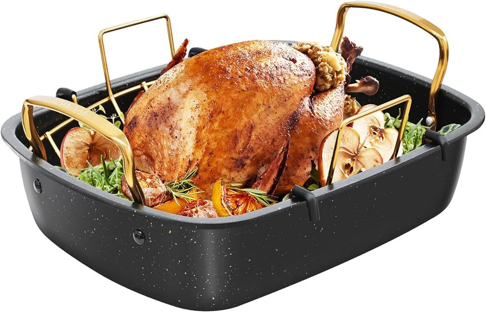 Slow Slog Roasting Pan, 17 Inch x 13 Inch Roaster with Removable Rack, Nonstick Roaster Pan for R... | Amazon (US)