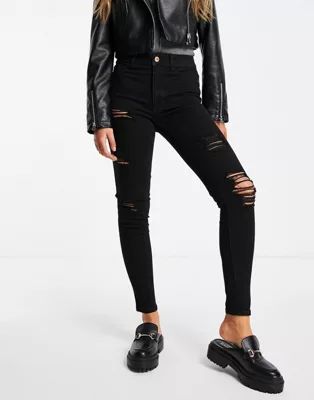 New Look ripped skinny jeans in black | ASOS (Global)