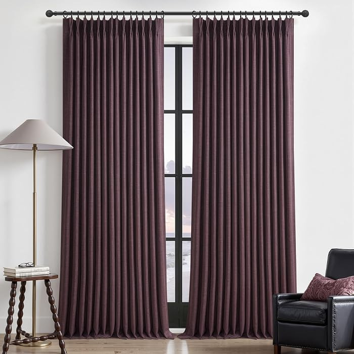 Blackout Thick Linen Viral Curtains 96 Inches Long 2 Panels Set for Dining Room, Dark Purple Memo... | Amazon (US)