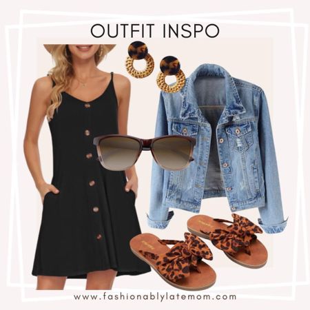 Outfit inspo! 
Fashionablylatemom 
Jean jacket 
Sandals 
Sunglasses 

#LTKshoecrush #LTKstyletip