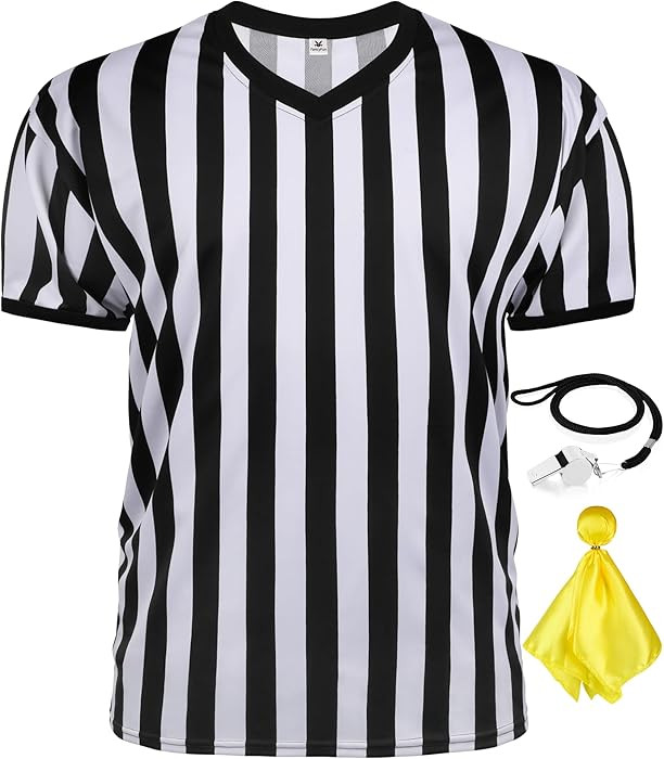 3 Pcs Referee Shirt Costume, Referee Costume Women Men V-Neck Ref Umpire Shirt for Soccer Footbal... | Amazon (US)