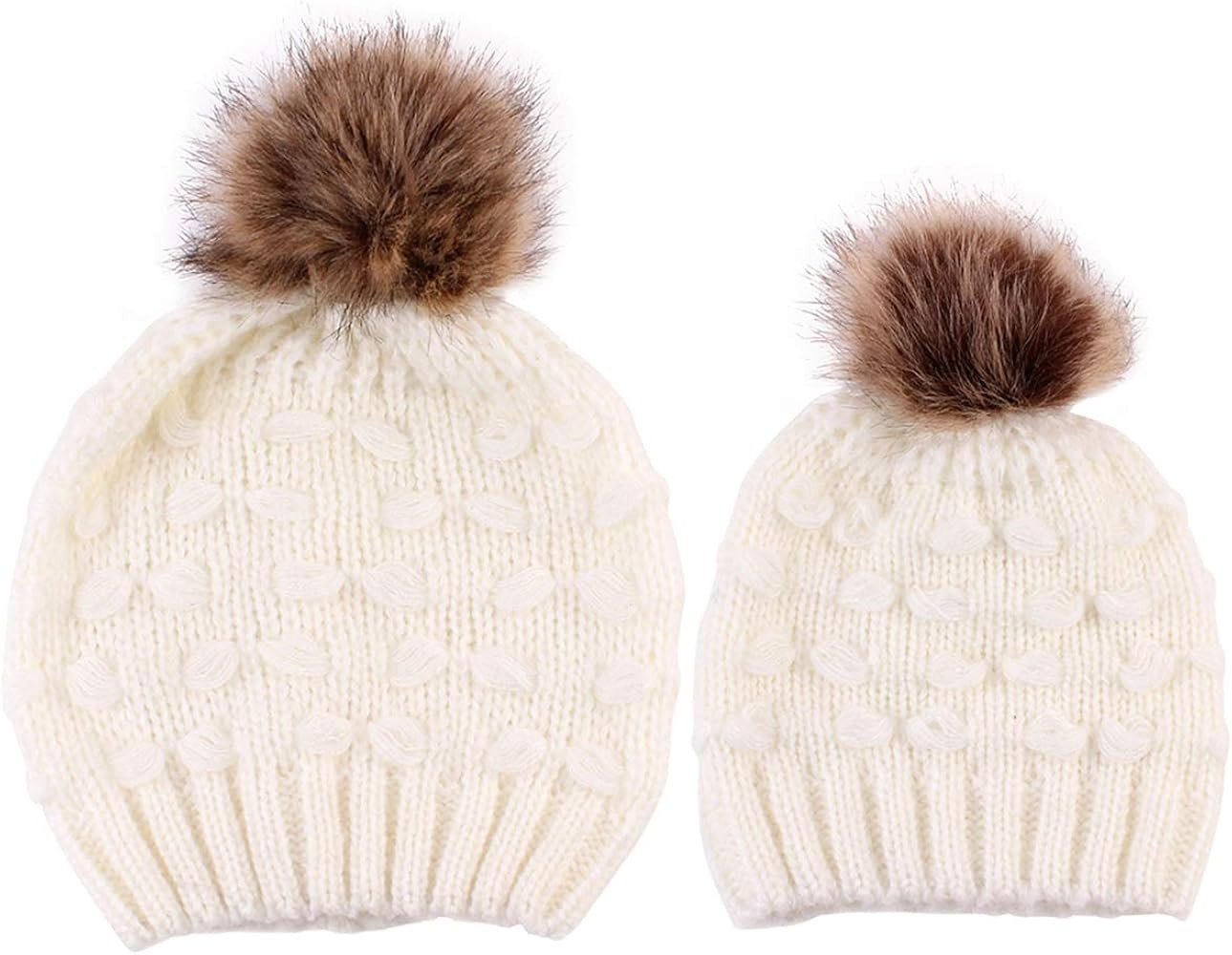 2PCS Parent-Child Hat, Mother Child Daughter Son Baby Winter Warm Soft Knit Hat Family Crochet Beani | Amazon (US)